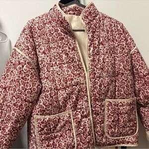 Floral Quilted Jacket - Red and Cream